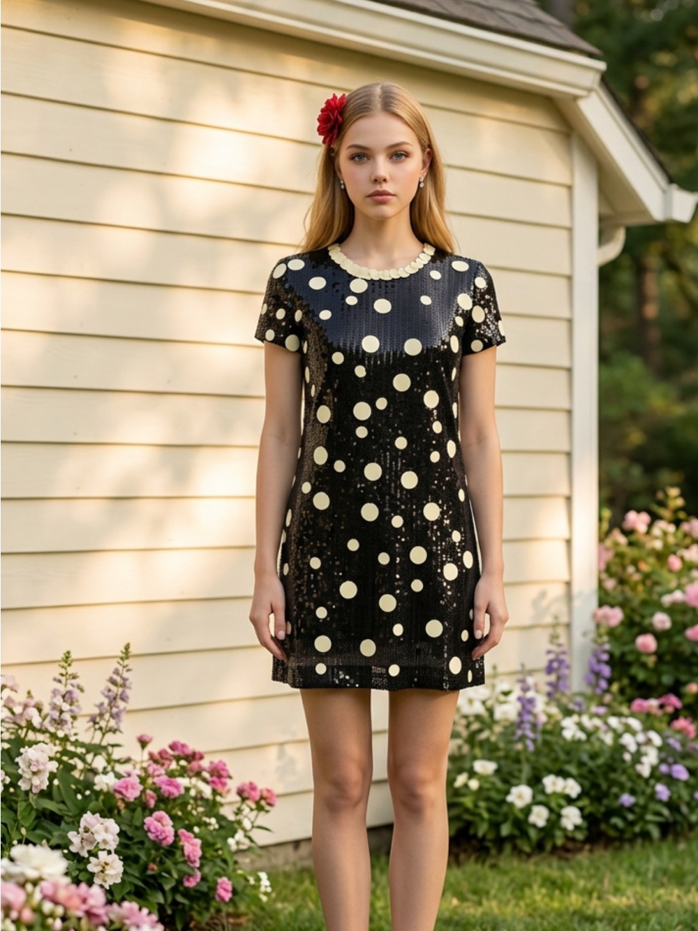 Juicy Couture Black Sequin Polka Dot Mini Dress